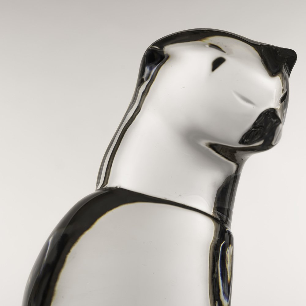 Hyaline Glass Cat Sculpture by Olle Alberius for Orrefors, 1970s