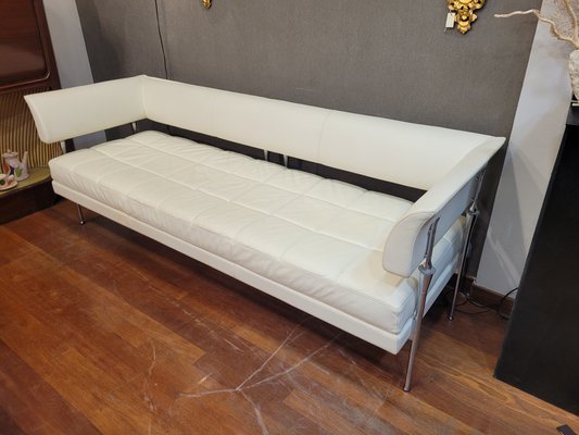 Hydra Castor Model Sofa with Chromed Steel Structure and White Leather Upholstery by Luca Scacchetti for Potrona Frau house, Italy, 1990s-NUC-1702549