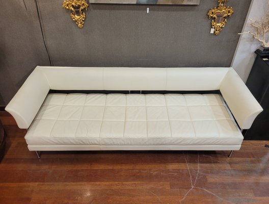 Hydra Castor Model Sofa with Chromed Steel Structure and White Leather Upholstery by Luca Scacchetti for Potrona Frau house, Italy, 1990s-NUC-1702549