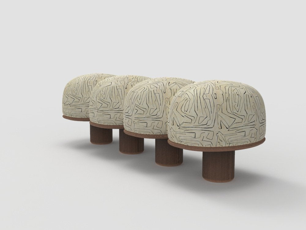 Hygge Bench in Graffito Linen Onyx Fabric and Smoked Oak by Saccal Design House for Collector