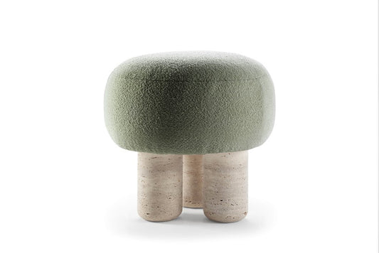 Hygge Pouf Boucle Celadon Travertino by Saccal Design House for Collector