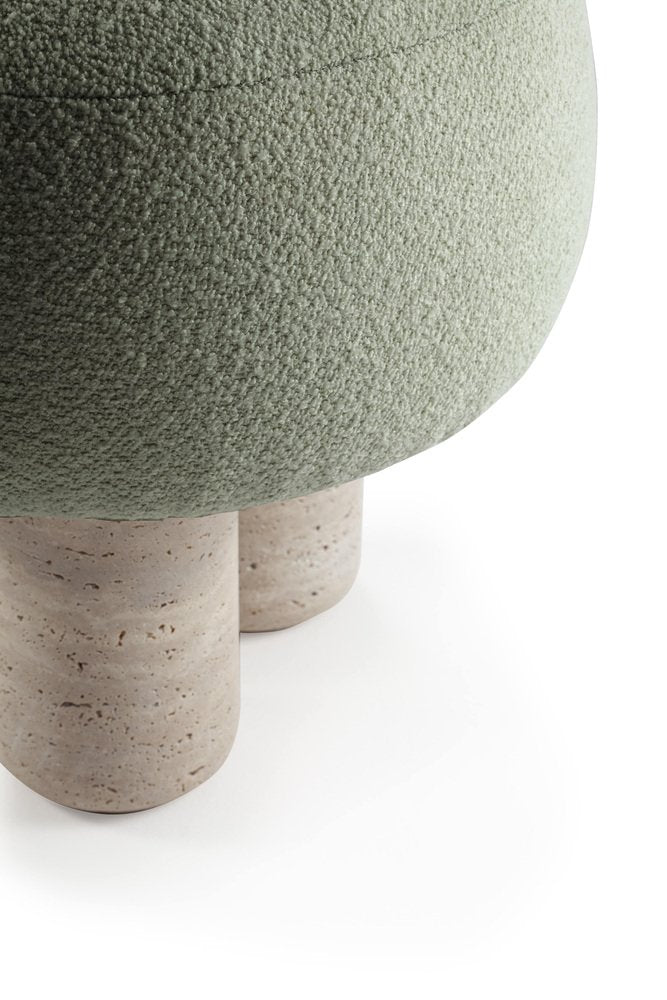 Hygge Pouf Boucle Celadon Travertino by Saccal Design House for Collector