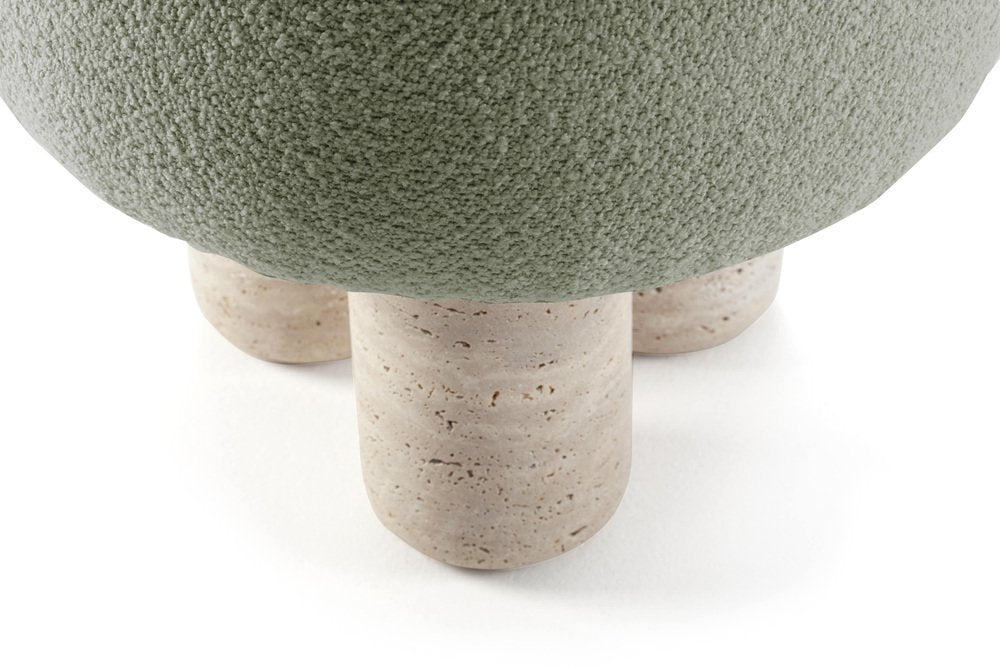 Hygge Pouf Boucle Celadon Travertino by Saccal Design House for Collector