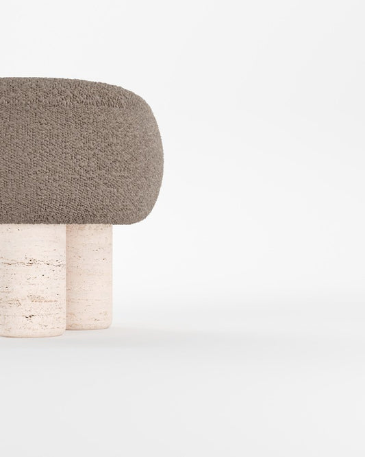 Hygge Stool Boucle Brown Fabric and Travertino by Saccal Design House for Collector