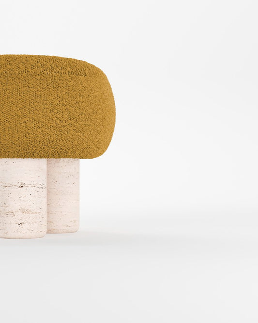 Hygge Stool Boucle Mustard Fabric and Travertino by Saccal Design House for Collector