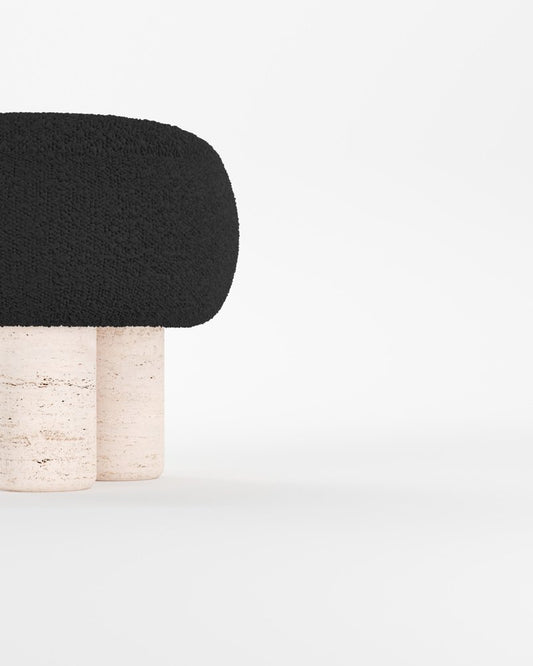 Hygge Stool in Boucle Black Fabric and Travertino by Saccal Design House for Collector