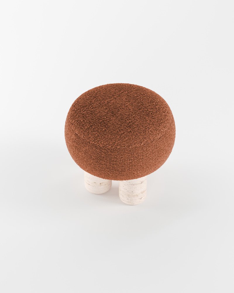 Hygge Stool in Boucle Burnt Orange Fabric and Travertino by Saccal Design House for Collector