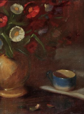 I. Ryazhsky, Still Life with a Mug and Flowers, Painting, Framed-WMV-1131815