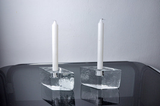 Ice Cube Candlesticks in Murano Glass, Italy, 1970, Set of 2