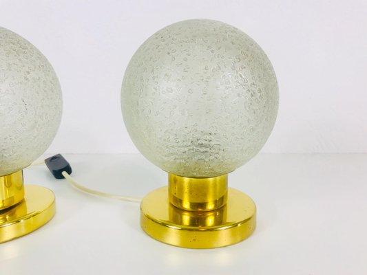 Ice Glass and Brass Table Lamps by Doria Leuchten, 1970s, Set of 2-PUK-555343