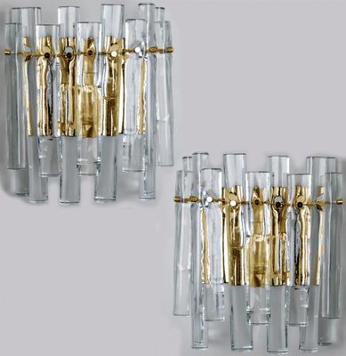 Ice Glass and Brass Wall Sconce attributed to Kinkeldey, 1970s-VDW-1436934