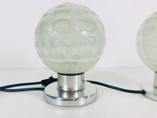 Ice Glass and Chrome Table Lamps by Doria Leuchten Germany, 1970s, Set of 2-PUK-555379