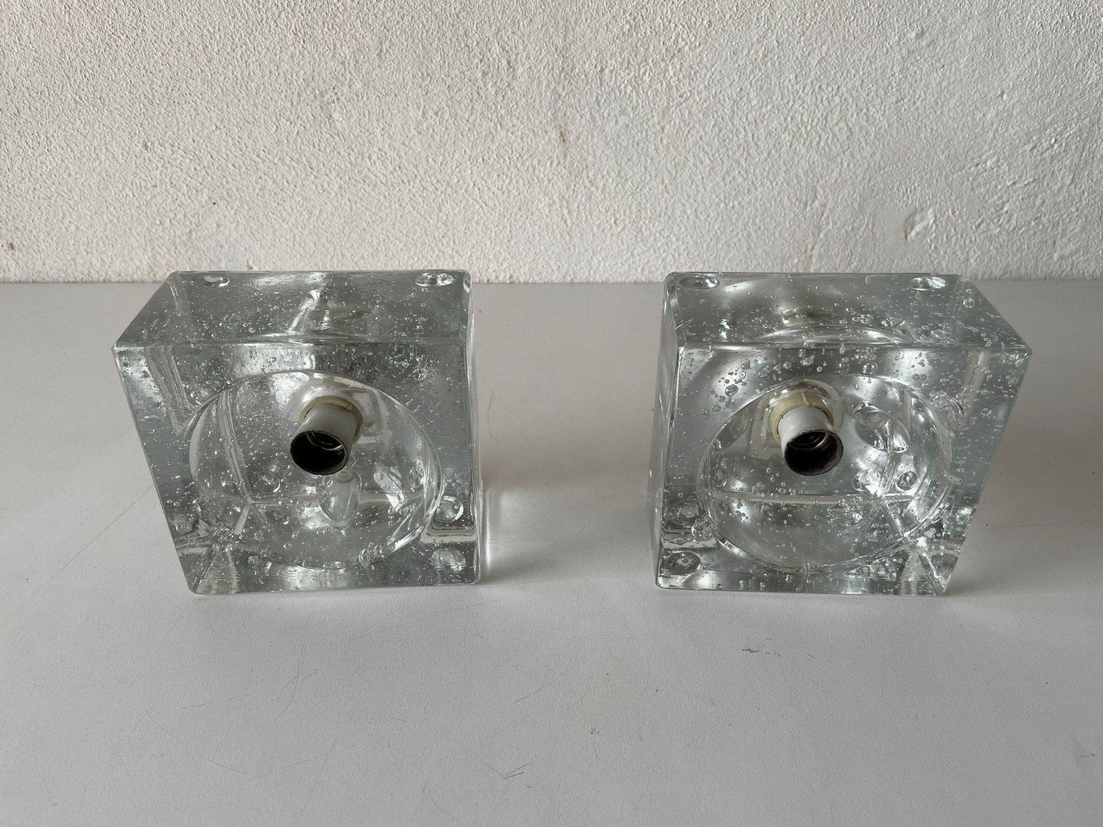 Ice Glass Table Lamps from Müller & Zimmer, Stuttgart, Germany, 1970s, Set of 2