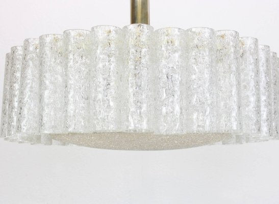 Ice Glass Tubes Chandelier with Brass Surround from Doria, Germany, 1960s-UGR-1085987