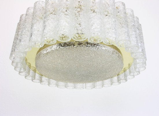 Ice Glass Tubes Chandelier with Brass Surround from Doria, Germany, 1960s-UGR-1085987