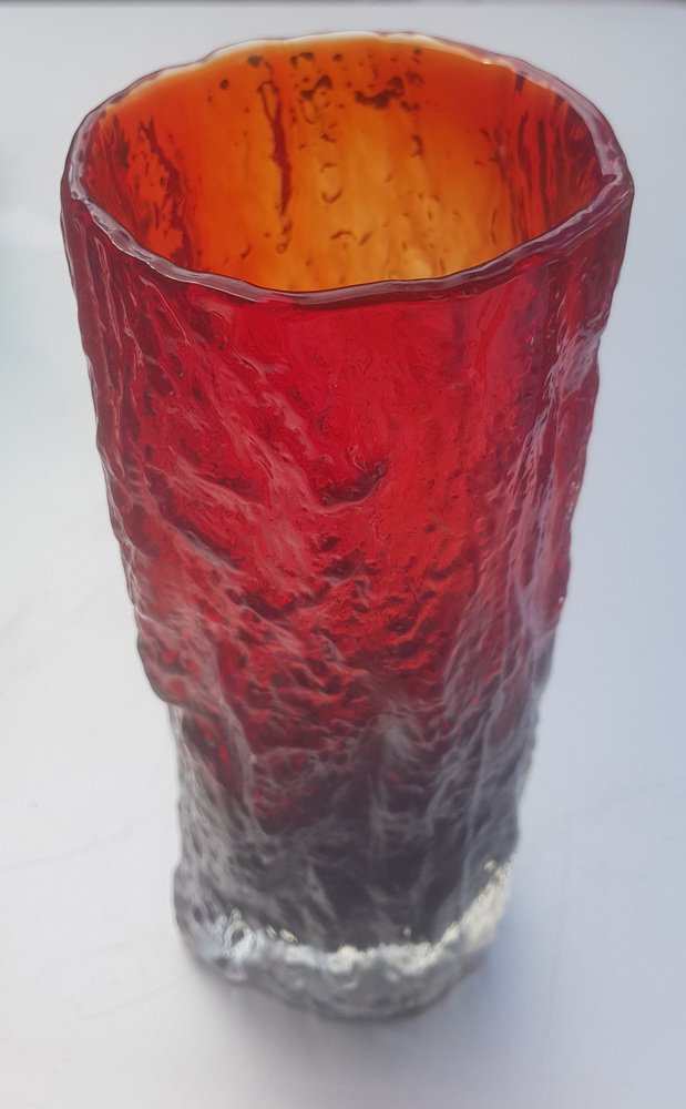 Ice Glass Vase with Red and Black Bark Look