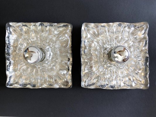 Ice Glass Wall or Ceiling Lamps attributed to Peill & Putzler, Germany, 1960s, Set of 2-PBW-1749916