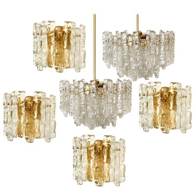 Ice Glass Wall Sconces with Brass Tone by J. T. Kalmar, Austria, Set of 6-VDW-994081