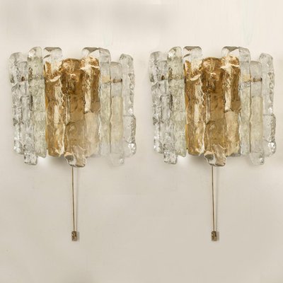 Ice Glass Wall Sconces with Brass Tone by J. T. Kalmar, Austria, Set of 6-VDW-994081