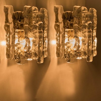 Ice Glass Wall Sconces with Brass Tone by J. T. Kalmar, Austria, Set of 6-VDW-994081