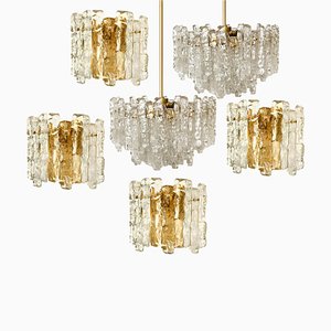 Ice Glass Wall Sconces with Brass Tone by J. T. Kalmar, Austria, Set of 6-VDW-994081