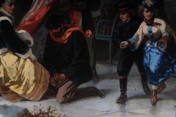 Ice Skating Princess, Germany, 19th Century, Oil on Canvas, Framed-FLW-1402216