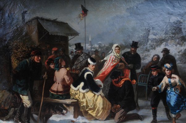 Ice Skating Princess, Germany, 19th Century, Oil on Canvas, Framed-FLW-1402216