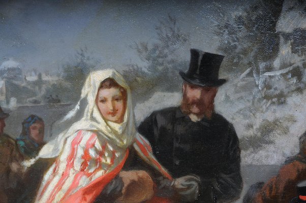 Ice Skating Princess, Germany, 19th Century, Oil on Canvas, Framed-FLW-1402216