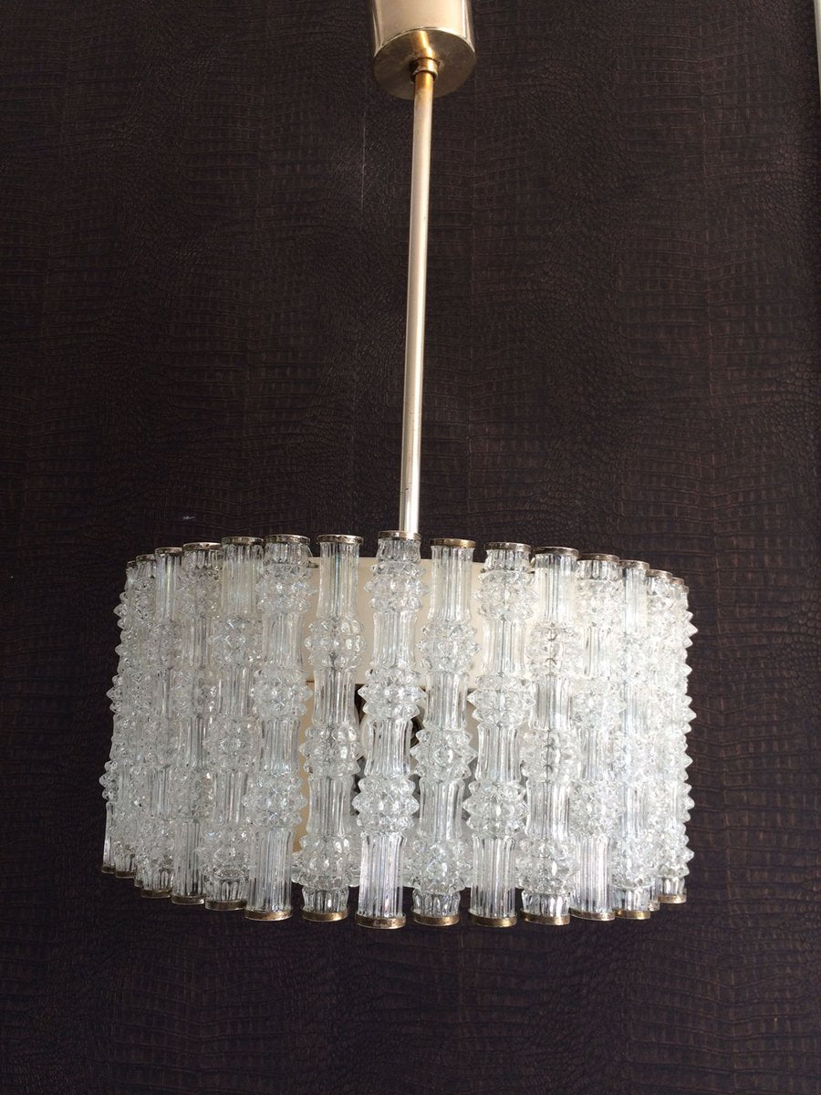 Ice Texture Crystal Drum Primat Chandelier from Kaiser Idell / Kaiser Leuchten, 1950s