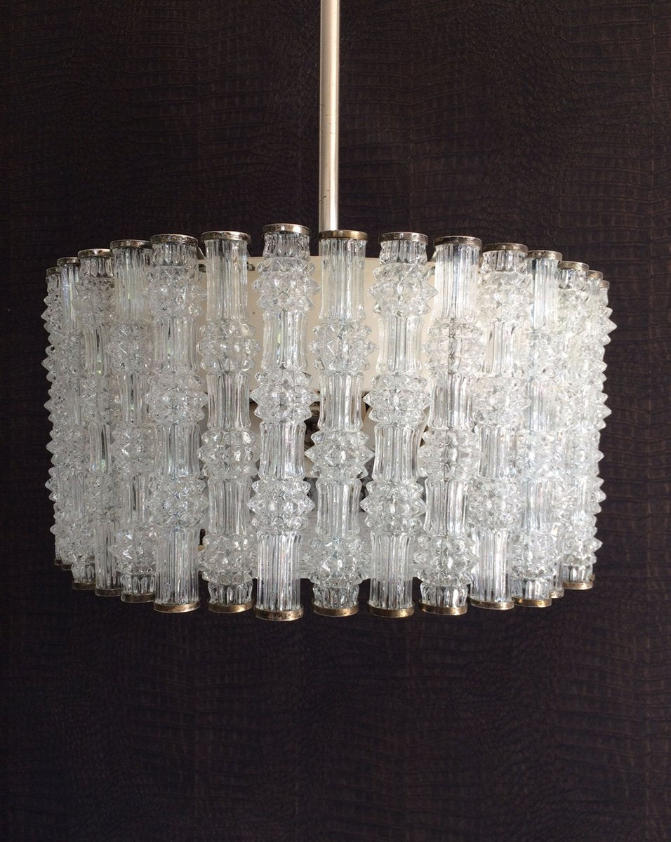 Ice Texture Crystal Drum Primat Chandelier from Kaiser Idell / Kaiser Leuchten, 1950s