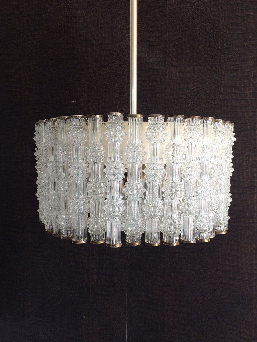 Ice Texture Crystal Drum Primat Chandelier from Kaiser Idell / Kaiser Leuchten, 1950s