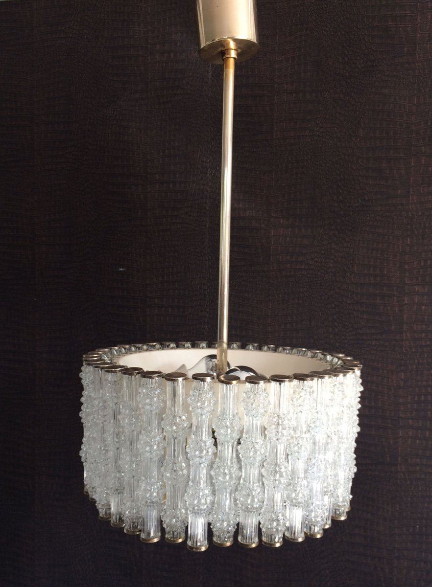 Ice Texture Crystal Drum Primat Chandelier from Kaiser Idell / Kaiser Leuchten, 1950s