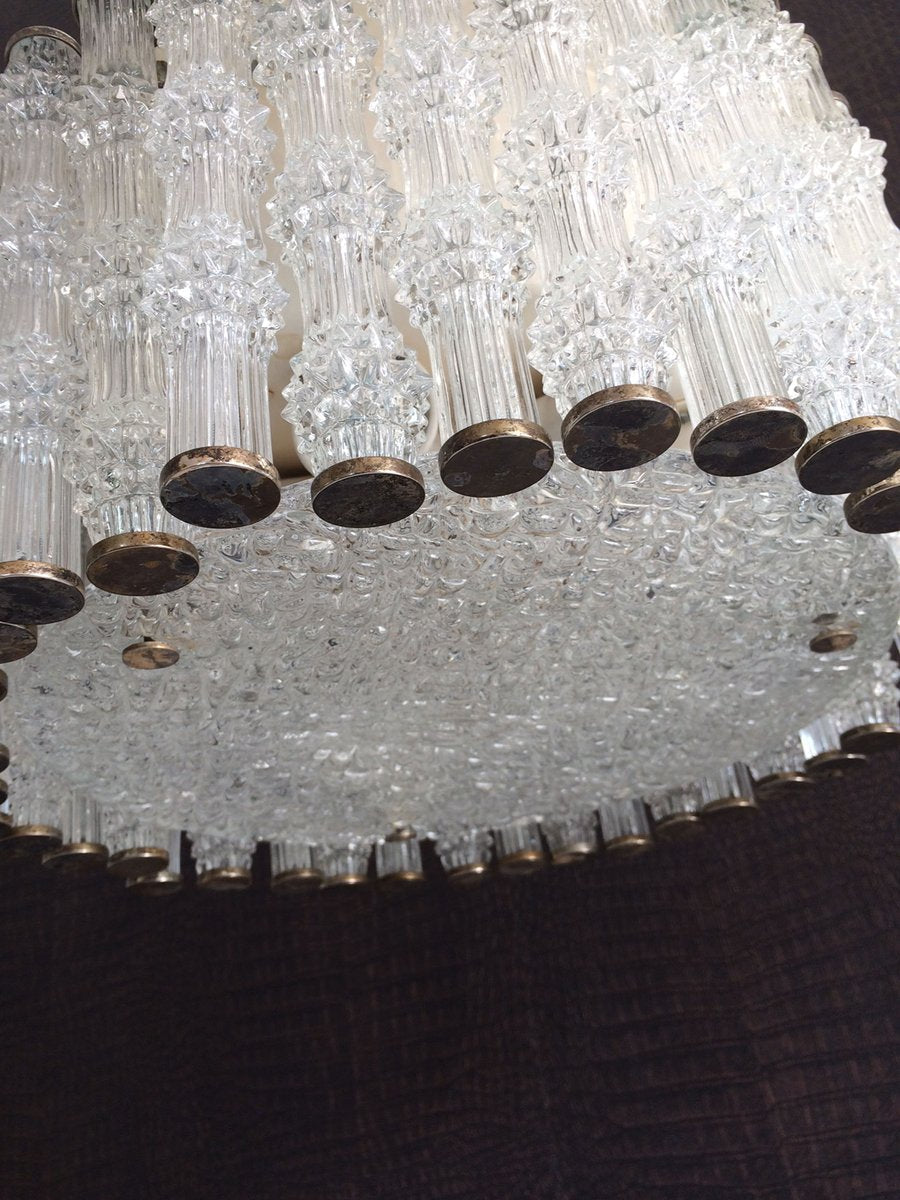 Ice Texture Crystal Drum Primat Chandelier from Kaiser Idell / Kaiser Leuchten, 1950s