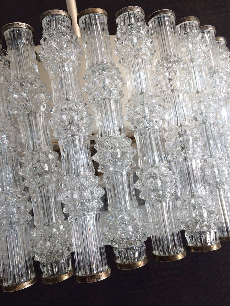 Ice Texture Crystal Drum Primat Chandelier from Kaiser Idell / Kaiser Leuchten, 1950s