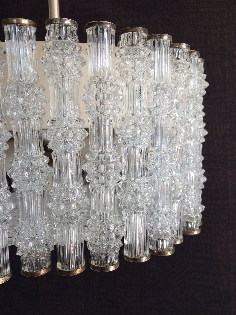 Ice Texture Crystal Drum Primat Chandelier from Kaiser Idell / Kaiser Leuchten, 1950s