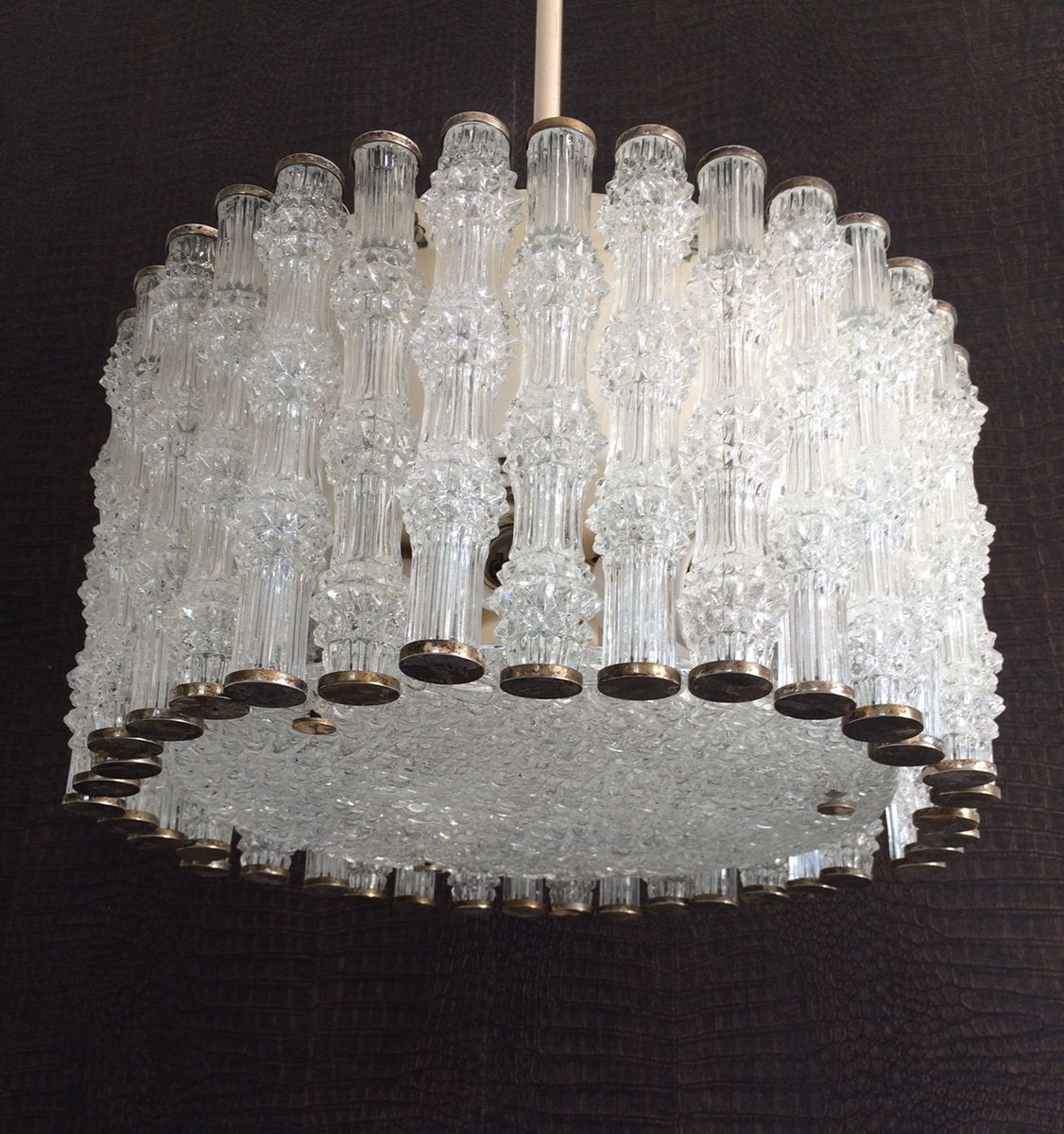 Ice Texture Crystal Drum Primat Chandelier from Kaiser Idell / Kaiser Leuchten, 1950s