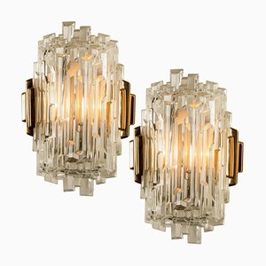 Icicle Glass Wall Sconce Lights, 1960s, Set of 2-VDW-1015930