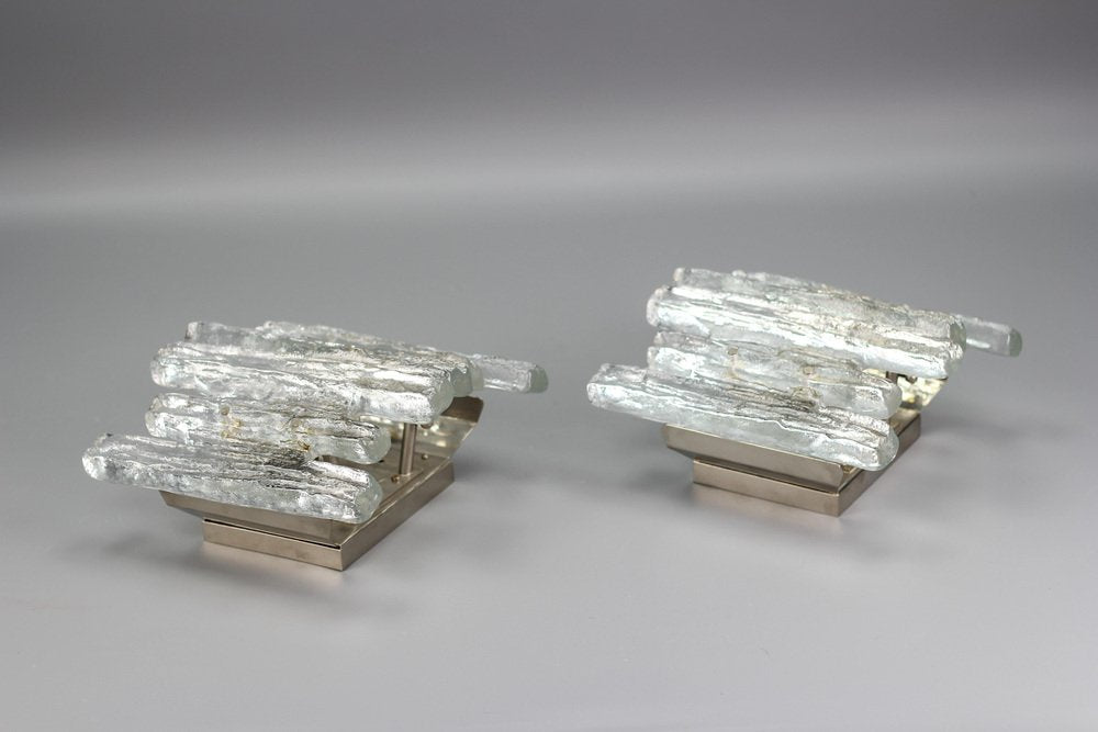 Icicle Ice Glass 3-Light Sconces from Kalmar Franken KG, Austria, 1970s, Set of 2