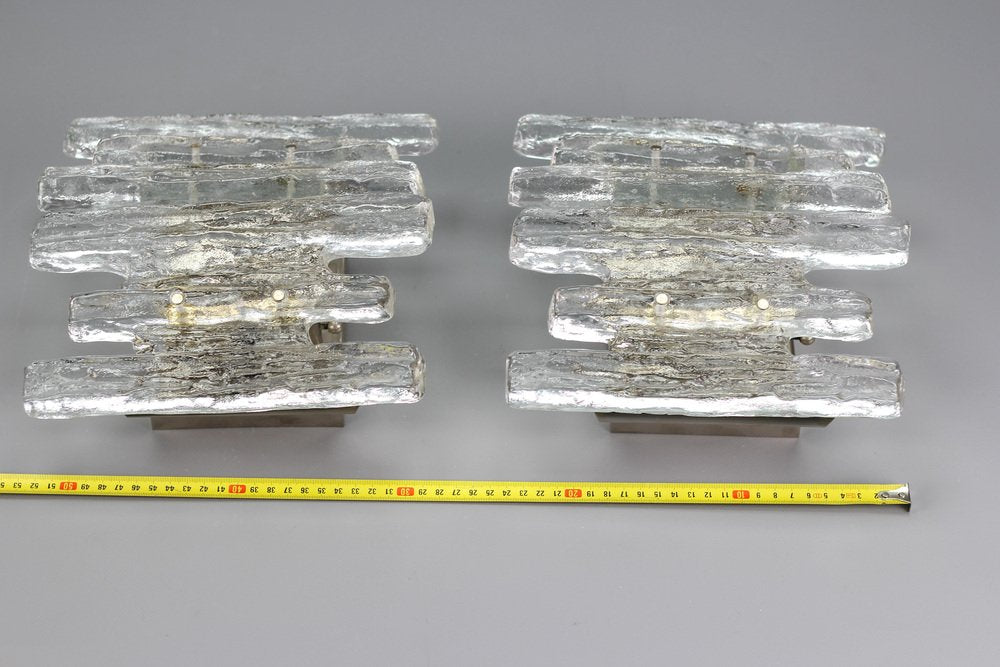 Icicle Ice Glass 3-Light Sconces from Kalmar Franken KG, Austria, 1970s, Set of 2