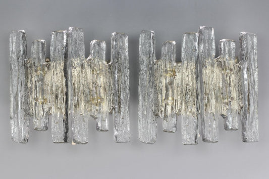 Icicle Ice Glass 3-Light Sconces from Kalmar Franken KG, Austria, 1970s, Set of 2