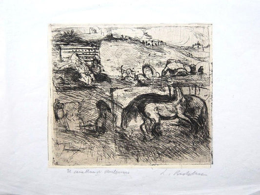 Il Cavallaro di Monte Mario - Original Etching by Luigi Bartolini - 1939 1939