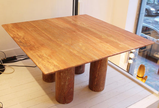 Il Collonato Dining Table in Red Travertine by Mario Bellini, Italy, 1970s