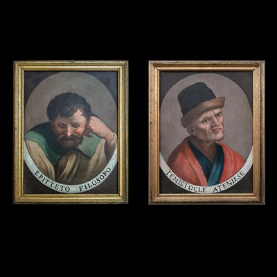 Il Todeschini, Portraits of the Philosophers Epitetus and Themistocles, Athens, 1600s-1700s, Paintings, Framed, Set of 2-BEW-2023601