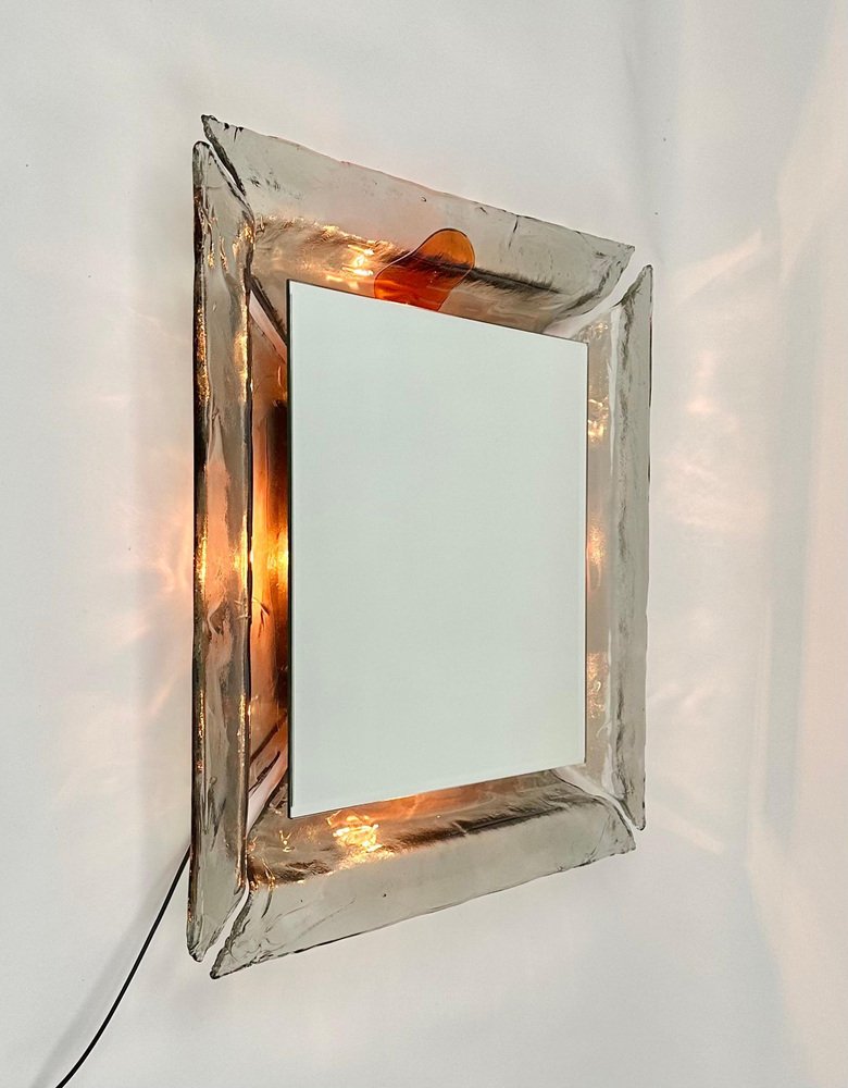 Illuminated Border Wall Mirror in Murano Glass by Carlo Nason for Mazzega, 1970s