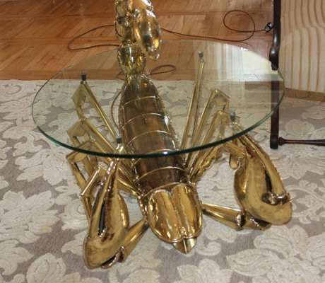 Illuminated Brass Scorpion Coffee Table by Jacques Duval-Brasseur, 1970s-UWJ-1785802