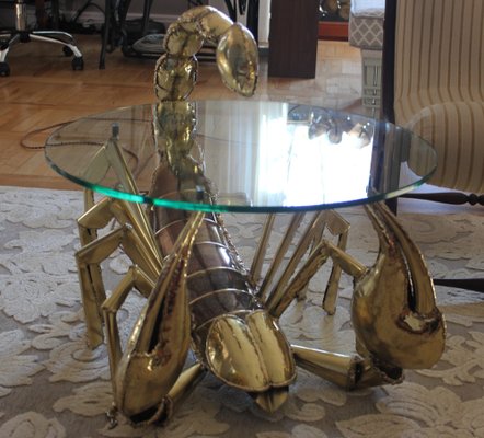 Illuminated Brass Scorpion Coffee Table by Jacques Duval-Brasseur, 1970s-UWJ-1785802