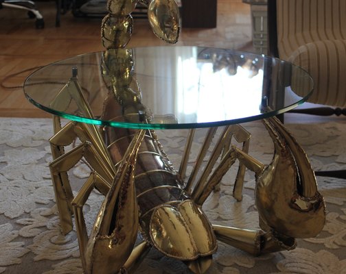 Illuminated Brass Scorpion Coffee Table by Jacques Duval-Brasseur, 1970s-UWJ-1785802