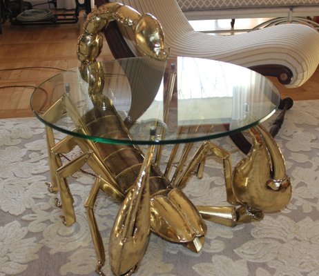 Illuminated Brass Scorpion Coffee Table by Jacques Duval-Brasseur, 1970s-UWJ-1785802