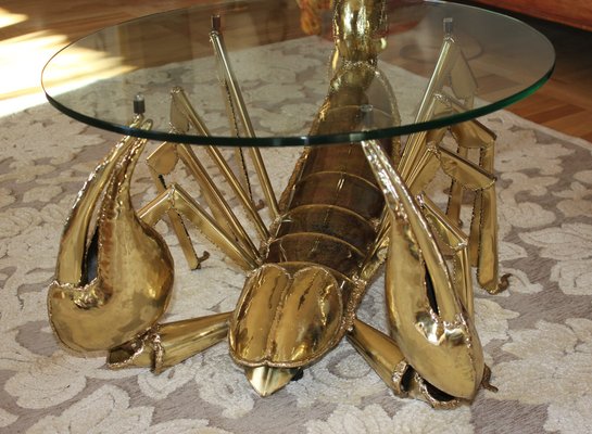 Illuminated Brass Scorpion Coffee Table by Jacques Duval-Brasseur, 1970s-UWJ-1785802