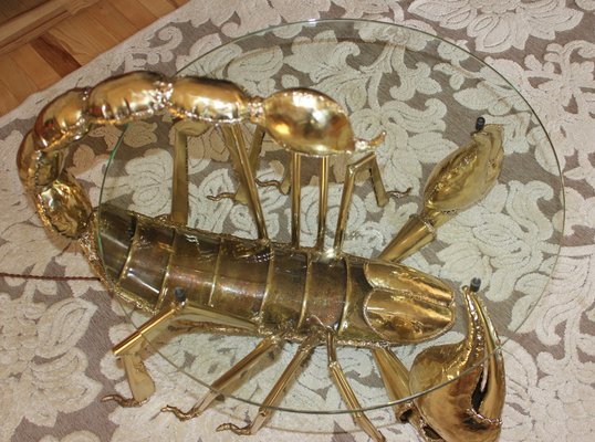 Illuminated Brass Scorpion Coffee Table by Jacques Duval-Brasseur, 1970s-UWJ-1785802